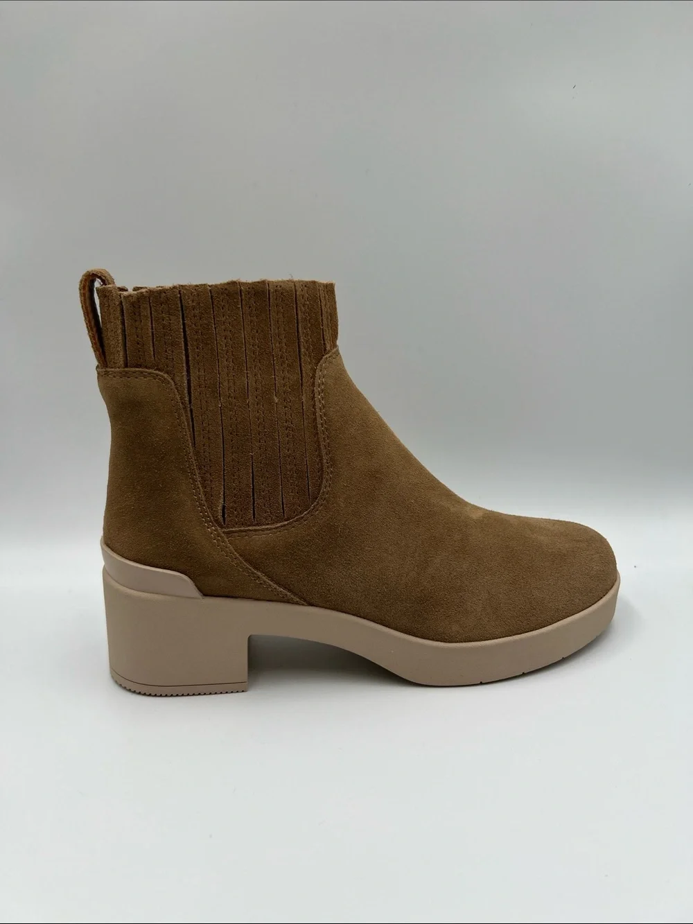 ABEO Capital Chelsea ankle boots suede leather light tan brown chunky new 8